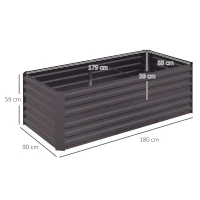 Outsunny Raised Beds for Garden, Galvanised Steel Outdoor Planters with Multi-reinforced Rods, 180 x 90 x 59 cm, Dark Grey(m-3)