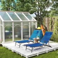 Outsunny Set of Two Adjustable Back Sun Loungers - Blue(m-8)