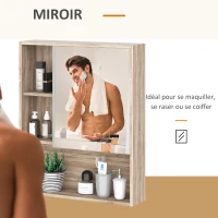 HOMCOM Armoire Murale avec miroir pour salle de bain Meuble de Rangement suspendu Couleur Bois de chêne dim. 60L x 15l x H76 cm(m-6)