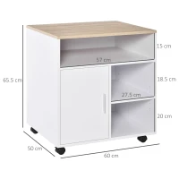 HOMCOM Multi-Storage Printer Stand Unit Office Desk Side Mobile Storage w/ Wheels Modern Style 60L x 50W x 65.5H cm - Oak(m-3)