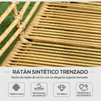 Outsunny Conjunto de Muebles de Ratán de 4 Piezas con Sofá de 2 Plazas 2 Sillones Mesa de Centro de Cristal Color Arena(m-5)