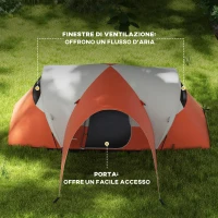 Outsunny Tenda da Campeggio 5-6 Posti con Portico, Impermeabile 3000mm con Borsa di Trasporto, Arancione(m-6)