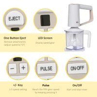 HOMCOM 5-In-1 Hand Mixer 500W Electric Whisk Five Speed w/ Stainless Steel Dough Hook Beater Blender Chopper for Kitchen Baking - White(m-5)