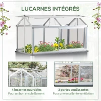 Outsunny Jardinière sur Pieds avec Serre de Jardin en Panneau Polycarbonate jardinière surélevée rectangulaire extérieur de Jardin toits ouvrables Portes coulissantes alu. 113,5 x 61 x 128,5 cm Gris(m-6)