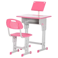 HOMCOM Banco Scuola con Sedia ad Altezza Regolabile per Bambini 6-12 Anni, Acciaio e MDF, Rosa(m-10)