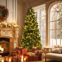 HOMCOM Albero di Natale Artificiale Luminoso con 450 Luci LED Bianche e 1146 Rami, Base in Metallo Pieghevole - Verde(m-2)