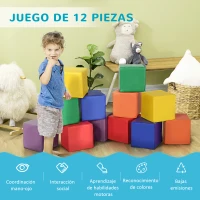 HOMCOM Juego de 12 Bloques de Espuma para Niños Bloques de Construcción Juguete para Aprendizaje Multicolor(m-7)
