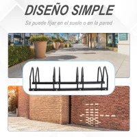 HOMCOM Aparcamiento para 4 Bicicletas Soporte de Acero para Aparcar Bicicletas en el Suelo Estacionamiento para Interior y Exterior 100x33x27 cm Negro(m-6)