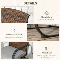 Outsunny Rattan Gartenmöbel-Set für 2 Personen inkl. Couchtisch und 2 Schaukelstühle, mit Kissen, Stahl, Braun(m-7)