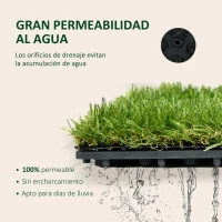 Outsunny Césped Sintético de 10 Piezas 30x30 cm con Altura de Hierba 25 mm Anti-UV Alfombra Césped Artificial Verde Oscuro(m-5)