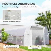 Outsunny Invernadero de Túnel 6x3x2 m con Anti-UV y Puerta Enrollable con Cremallera Paredes Laterales con Malla Blanco(m-4)