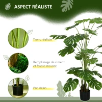 HOMCOM Plante artificielle arbre artificiel monstera deliciosa avec pot inclus hauteur 180 cm intérieure vert(m-5)