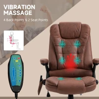 Vinsetto Massage Recliner Chair Heated Office Chair with Six Massage Points Microfiber Cloth 360° Swivel Wheels Brown(m-4)