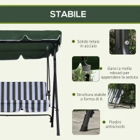 Outsunny Dondolo da Giardino a 3 Posti con Tettuccio Inclinabile e Cuscini, 172x110x153 cm, Verde(m-5)