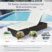 Outsunny PE Rattan Sun Lounger, Five-level Adjustable Recliner Bed Chair with Soft Padded Cushion for Patio, Garden, Mixed Brown(m-7)