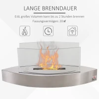 HOMCOM Ethanolkamin, Tischkamin, 2 Stunden Brenndauer, 0,6L, Edelstahl, 60 x 20 x 24 cm, Silber(m-5)