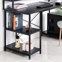 HOMCOM Mesa para Computadora Escritorio de Oficina Estudio con 3 Estantes Tabla Superior Patas con Almohadillas Ajustables Antideslizantes Marco Metálico 140x60x93 cm Negro(m-7)