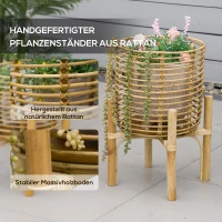 Outsunny 2er-Set Pflanzenständer, groß und klein, Körbe aus Rattan, Ständer aus Naturholz(m-5)