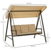 Outsunny Hollywoodschaukel Gartenschaukel Schaukelbank, verstellbares Sonnendach, 200 cm x 125 cm x 175 cm, Beige + Braun(m-3)