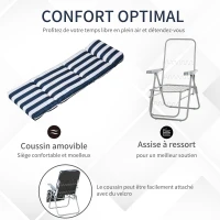 Outsunny Lot de 2 Chaise Longue Bain de Soleil Adjustable Pliable avec coussin transat lit de Jardin en Acier Bleu + Blanc(m-6)