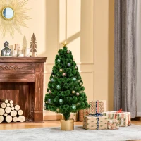 HOMCOM 3FT Prelit Artificial Christmas Tree Fiber Optic Holiday Home Xmas Indoor Decoration with Golden Stand Green(m-10)