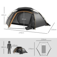 Outsunny Aluminium Frame Camping Tent Dome Tent with Removable Rainfly, 2000mm Waterproof, for 1-2 Man, Grey(m-3)