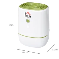 HOMCOM 220mL/Day 450ml Portable Small Dehumidifier Air Dryer Cleaner Bedroom Desk Office Silent Machine w/ Auto Shut Off Home Electric Green(m-3)