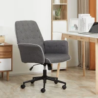 HOMCOM Office Desk Chair, Linen-Feel Fabric Vanity Chair with Height Adjustable, Armrest, Swivel Chair for Home, Grey(m-10)