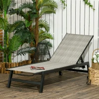Outsunny Chaise longue bain de soleil en résine tressée imitation rotin avec roues dossier inclinable aluminium noir, gris(m-2)
