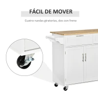 HOMCOM Carro de Cocina Mueble Auxiliar de Cocina con 2 Cajones 6 Puertas y Barra Lateral 121x46x91 cm Roble y Blanco(m-6)