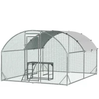 PawHut Walk In Chicken Run with Chicken Activity Shelf and Cover, 2.8 x 3.8 x 2m(m-11)