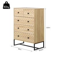 HOMCOM 5 Drawer Chest Sideboard Cabinet Storage Unit Bedroom Home Unique Zigzag Design w/ Black Metal Handles Anti Tip & Top(m-3)