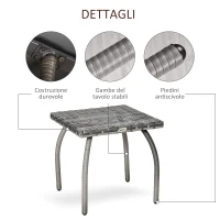 Outsunny Tavolino in Rattan Sintetico, Tavolino da Esterno Piccolo, per Giardino, Terrazzo Impermeabile Grigio 45x45x44cm(m-6)
