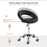 HOMCOM Tabouret à roulettes tabouret de massage pivotant 360° hauteur réglable similicuir noir(m-5)