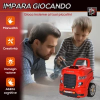 HOMCOM Officina Camion Giocattolo con Motore e 61 Accessori per Bambini 3-5 Anni, Ruote e Maniglia, 40x39x47cm, Rosso(m-7)