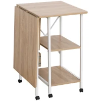 HOMCOM Klapptisch Schreibtisch Beistelltisch Bürotisch Mobiler Computertisch mit Rollen MDF Natur 107 x 55 x 76 cm(m-10)