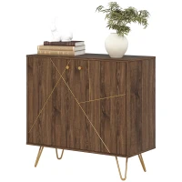 HOMCOM Sideboard Storage Cabinet with Golden Lines, Modern Luxury Living Room Cabinet with Adjustable Shelf, Steel Harpin Legs, Brown(m-11)