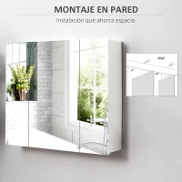 kleankin Mueble de Baño con Espejo Mueble de Pared para Baño con 3 Puertas y Estantes Internos Ajustables 70x15x60cm Blanco(m-4)