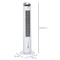 HOMCOM Turmventilator mit Wasserkühlung und Fernbedienung 60W 20㎡ 30 cm x 30 cm x 100,8 cm 3 Modi Weiß(m-3)