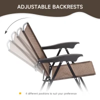Outsunny 3 Piece Outdoor Bistro Set, Patio Conversation Furniture Set with 2 Folding Backrest Adjustable Armchairs and Glass Top Coffee Table, Brown(m-4)