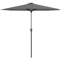 Outsunny 2.65m Garden Parasol, with LED Lights - Dark Grey(m-11)