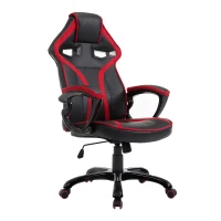 HOMCOM Chaise racing de bureau siège fauteuil sport gaming pivotant hauteur et dossier réglables accoudoirs rembourrés revêtement synthétique rouge et noir(m-10)