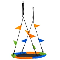 Outsunny Ø100 cm Nestschaukel Tellerschaukel Kinderschaukel Gartenschaukel bis 80 kg Outdoor belastbar für 3+ Jahre Metall Polyester Blau+Grün+Orange(m-7)