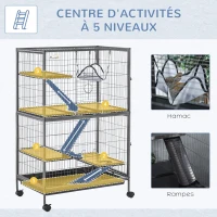 Pawhut Cage pour rongeurs Multifonction 4 Plateformes 3 rampes 4 Portes dim. 80L x 52l x 128H cm métal Gris argenté Noir(m-6)