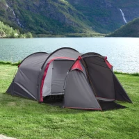 Outsunny Tente de camping familiale 2-3 personnes tente tunnel étanche légère ventilée facile à monter chambre salon 3 portes fenêtres 4,26 x 2,06 x 1,54 m fibre verre polyester PE girs foncé rose(m-2)