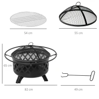 Outsunny Feuerschale 2-in-1 Feuerkorb mit Funkenschutz Grillnetz Ø82 cm Feuerstelle für Heizung BBQ Grill Garten Terrasse rund Schwarz(m-3)