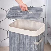 HOMCOM Wäschekorb schmal mit Deckel 72L Wäschesammler mit Griff, herausnehmbarer Wäschesack, Wäschebox für Waschküche Schlafzimmer Badezimmer, Grau(m-8)