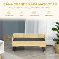 PawHut Cama de Madera para Perros Gatos Cama Cesta para Mascotas Pequeñas con Cojín Acolchado Asas y Patas de Acero 70x45x32 cm Roble y Negro(m-4)