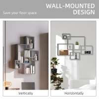 HOMCOM Floating Shelves, Wall Mounted Interlocking Cube Shelves, Display Wall Shelf for Living Room, Bedroom, Hallways, Grey(m-4)