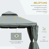 Outsunny Gartenpavillon Pavillon Gartenzelt Festzelt Partyzelt mit 4 x Seitenwand wetterfest Aluminium Polyester Grau 3 x 3 x 2,7 m(m-4)